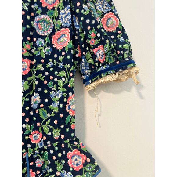 1980s Vintage Midi Dress Peplum Hem Black Polka Dot Floral Size Small JL - Picture 5 of 12